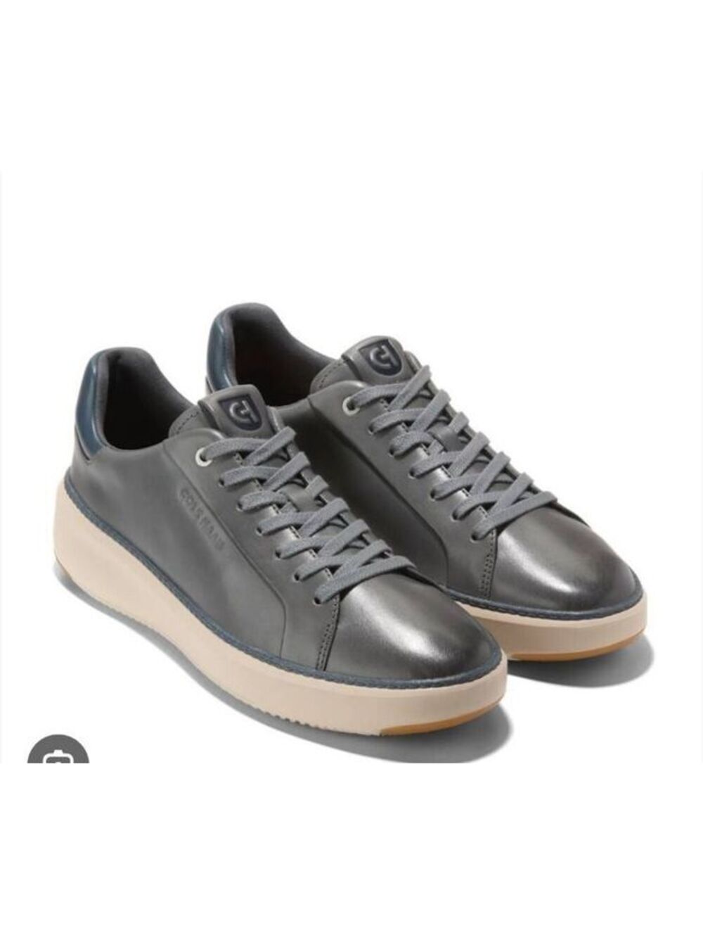 Size 8.5  Cole Haan Men's Gray Leather Sneakers with Cream Sole, Size 10